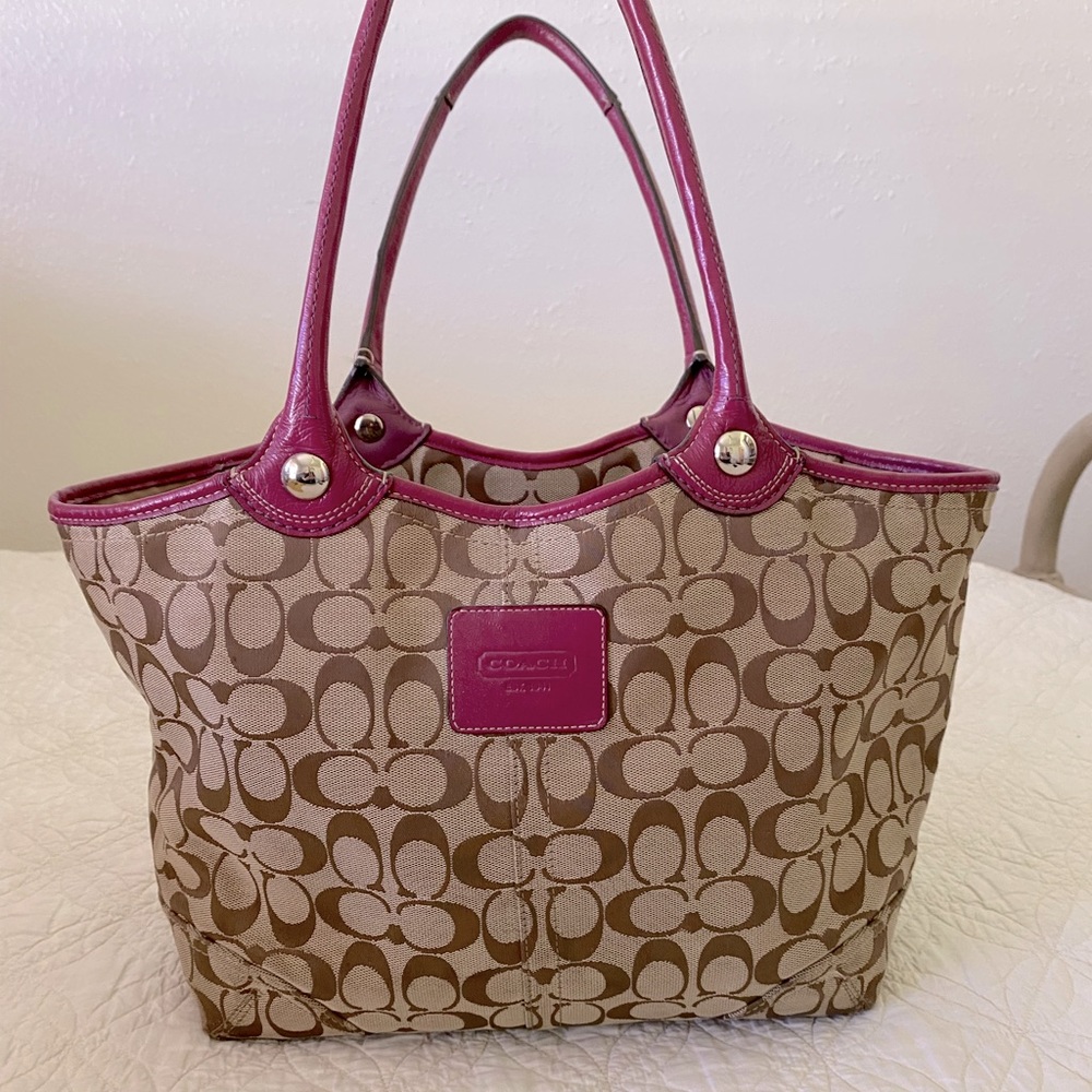 Authentic Coach Bag. Plum colored trim